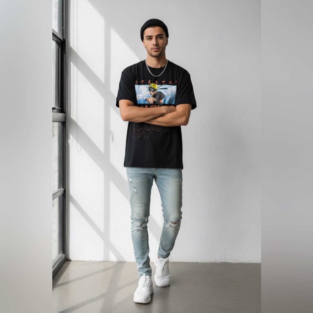 H&M Black Naruto Graphic Tee Mens size Medium